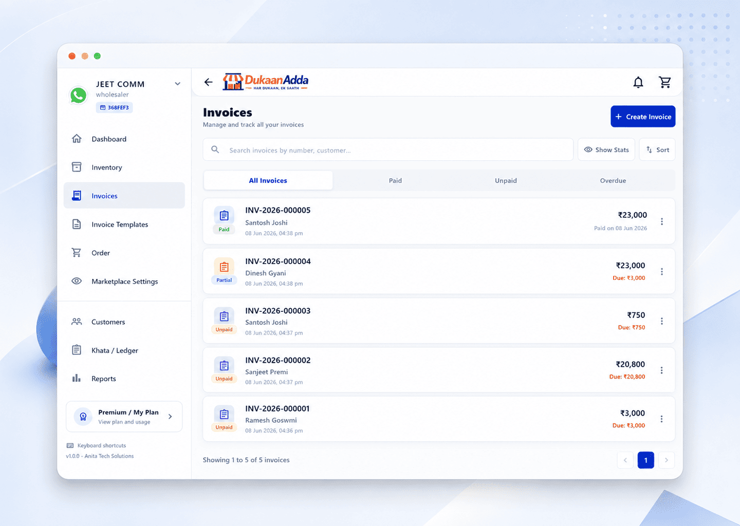 DukaanAdda invoice screen