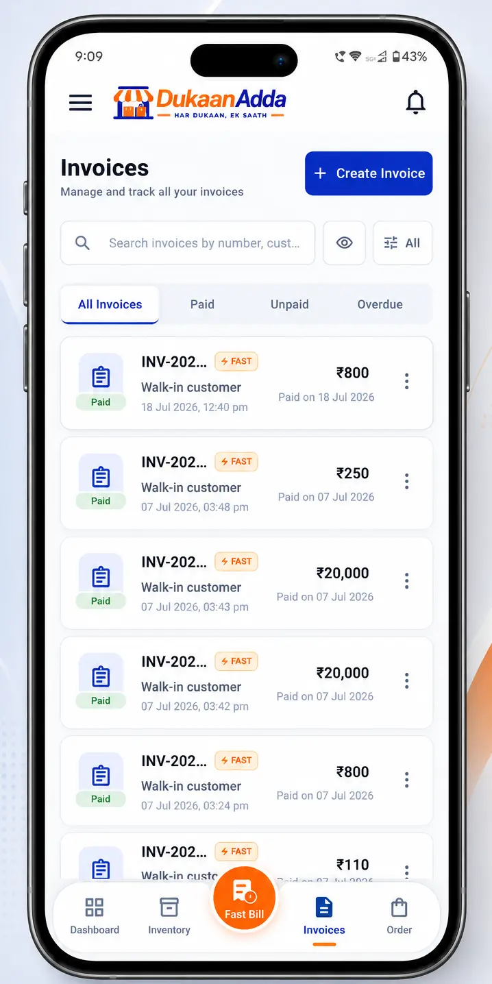 DukaanAdda invoice creation screen
