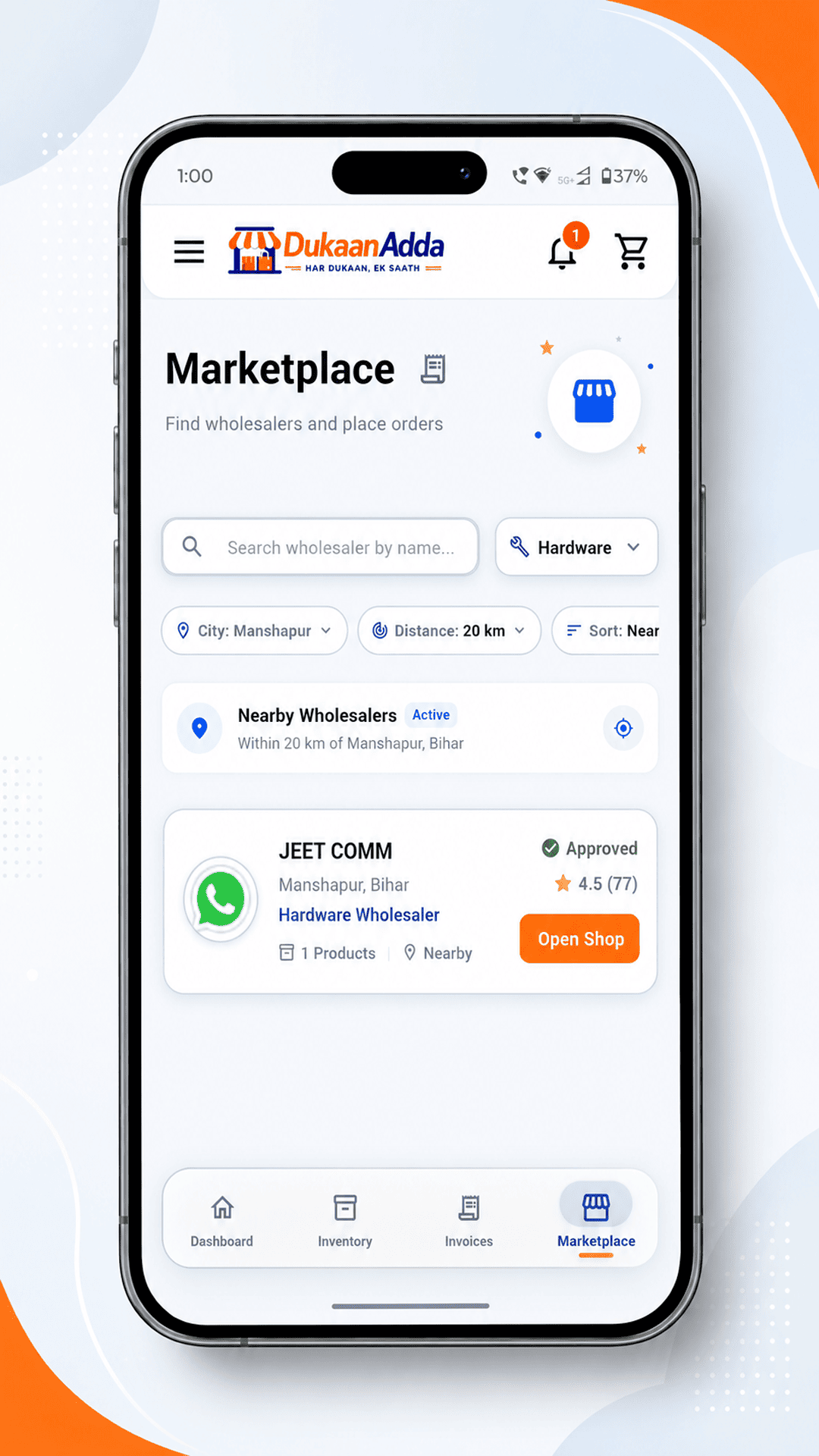 DukaanAdda mobile marketplace screen